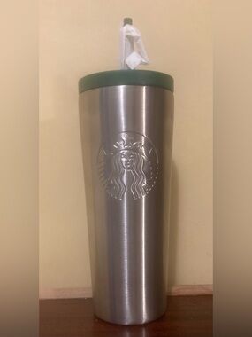 Starbucks Silver Stainless Steel Tumbler with Green Lid